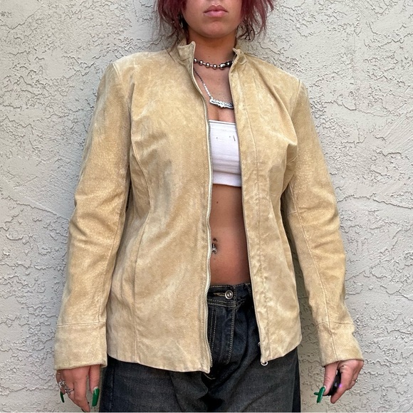 Y2k Genuine Leather Suede Moto Style Jacket - Picture 4 of 10